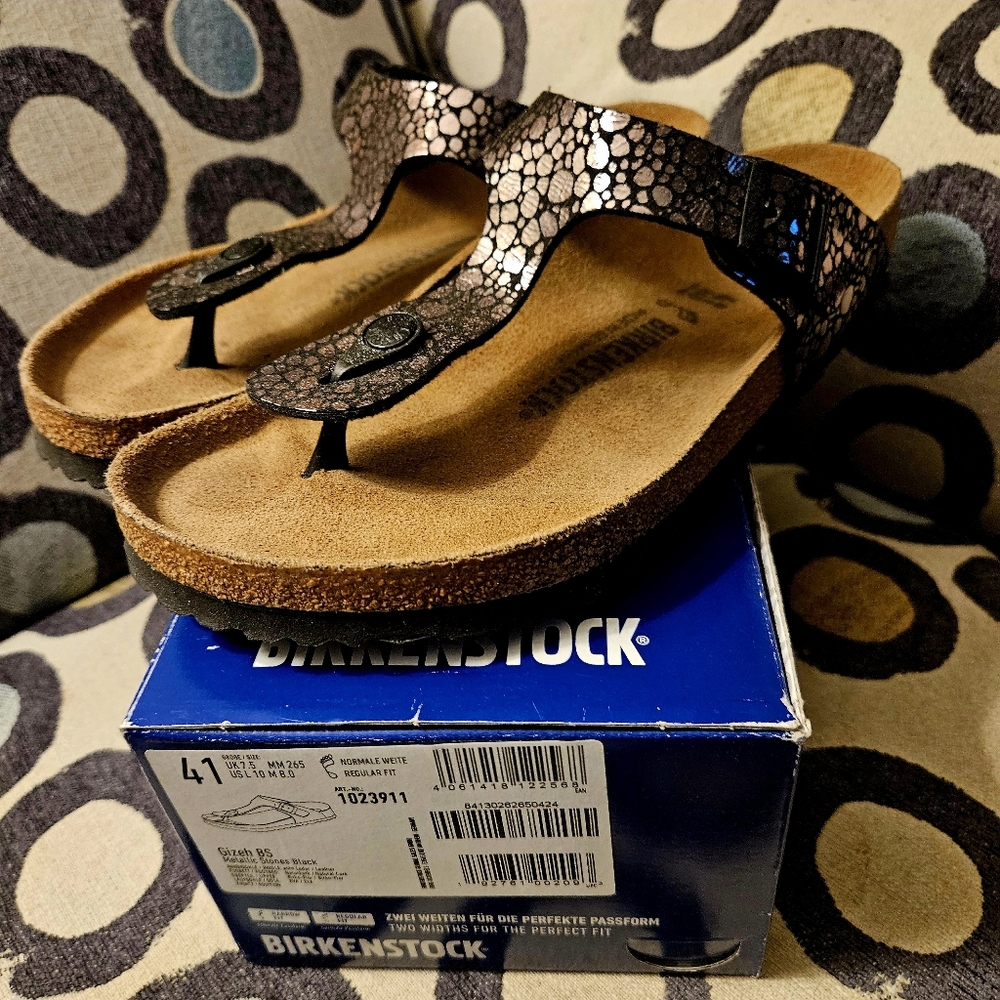 Birkenstock Black Metallic Stones Gizeh Sandals Womens Size 10